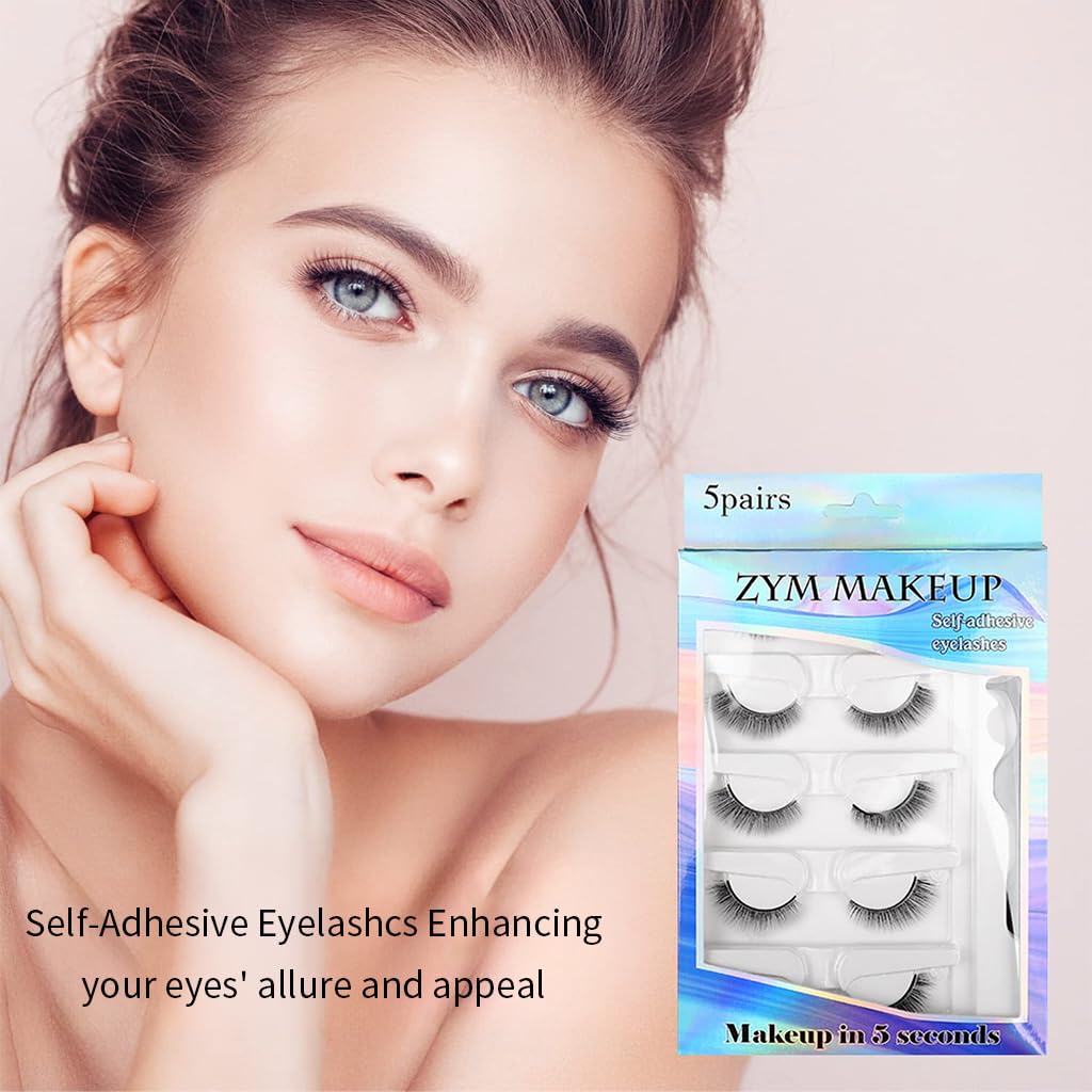 MAYCREATE 5 Pairs Self Adhesive Eyelashes, Reusable Adhesive Eyelashes, No Glue Eyelashes, Waterproof False Lashes Natural with Eyelash Tweezer for Women Makeup Gift Purple MAYCREATE 5 Pairs Self Adhesive Eyelashes, Reusable Adhesive Eyelashes, No Glue Eyelashes, Waterproof False Lashes Natural with Eyelash Tweezer for Women Makeup Gift Purple